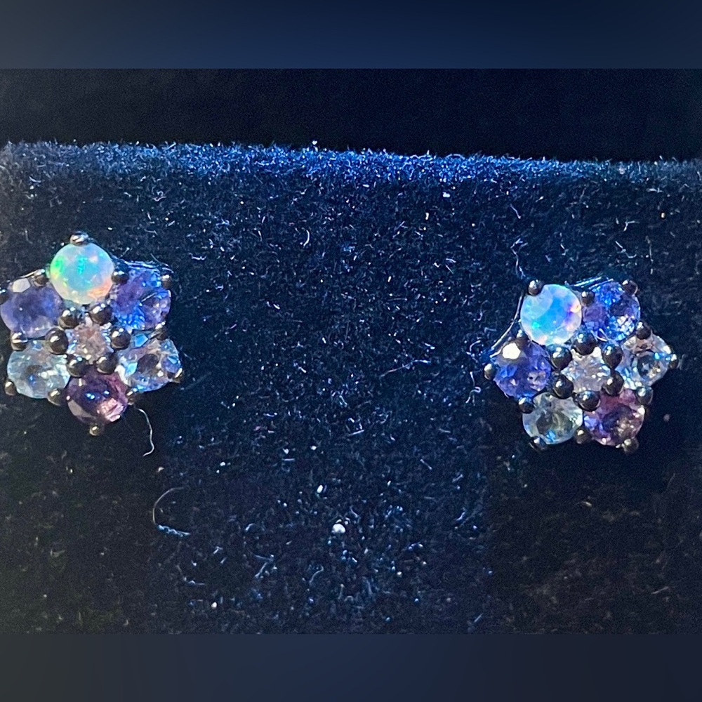 Multicolor Multi-Gem Black Rhodium Over Sterling Silver Stud Earrings 1.29ctw - Picture 2 of 6
